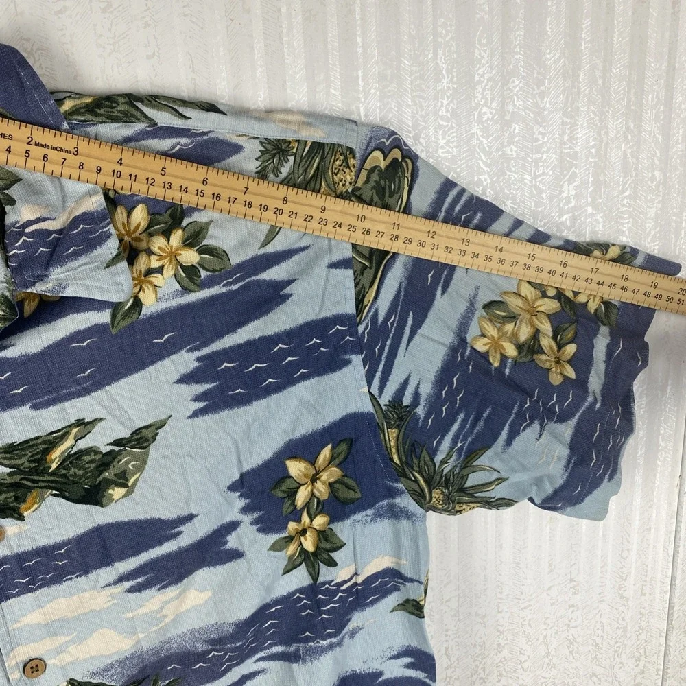 Cherokee Waikiki Wear Button Down Shirt Mens‎ Size XXL Blue Floral Short Sleeve